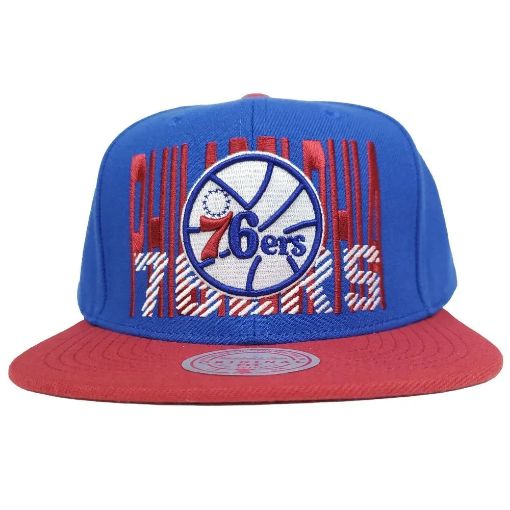 Philadelphia 76ers Mitchell & Ness NBA Snapback Hat Cap‎ Word Logo Blue Red NWT